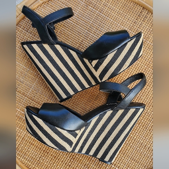 Alice + Olivia Laura Striped Wedge Sandals Espadrilles Sz 39.5 8.5/9 - Picture 1 of 10